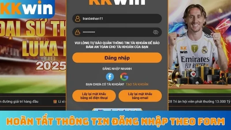 Hoàn tất thông tin đăng nhập theo form